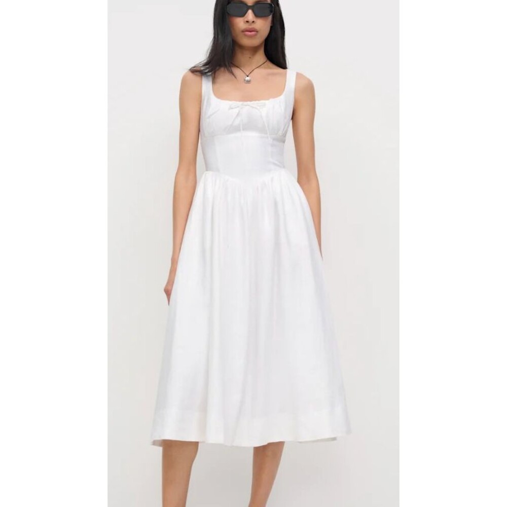 Reformation Balia Linen Dress in White Size 8